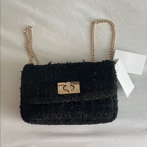 Elegant Black Tweed Chain Bag